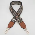 Retro etnico bordado ancho correa de hombro, ajustable de repuesto bolso correa accesorio. - Gancho Plateado / Negro Marrón + Cuero Marrón