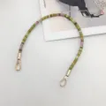Colorful woven short bag strap detail, 40cm handmade style handle replacement accessory. - Silver Hook / Fluorescent Green
