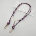 Colorful woven bag strap replacement vintage ethnic style shoulder hanging rope with gold hooks - Rose Pink Purple