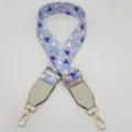 Geometric print bag replacement strap, adjustable shoulder strap with metal hardware. - Light Blue Triangle + Off-White Leather