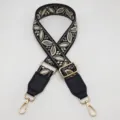 Tracolla larga in jacquard colorato di ricambio cinghia regolabile per borsa dettaglio. - Base Nera Grigio Scuro + Pelle Nera