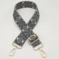 Woven bag strap with geometric pattern, adjustable metal buckle and gold lobster clasps. - Silver Hook / Beige Dark Gray
