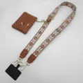 Crossbody telefoonkoord met mini portemonnee, verstelbare geweven band en metalen haken. - Gouden Haak Set / Bruin