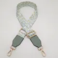 Adjustable replacement bag strap with trendy abstract print, gold metal hardware, and PU leather ends. - Silver Hook / Matte Green Leopard + Matte Green Leather