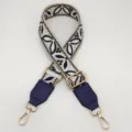 Tracolla borsa jacquard colorata larga 3.8cm di ricambio regolabile con dettagli in pelle PU. - Beige Blu Scuro + Pelle Blu