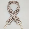 Adjustable woven replacement shoulder bag strap with geometric embroidery and gold hardware. - Silver Hook / Beige Dark Brown
