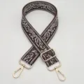 Correa de bolso de lona ancha ajustable de 3,8 cm marrón con diseño de cachemira - Gancho Plateado / Fondo Café Negro Blanco