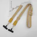 Lanière de téléphone portable à motif de feuilles avec connecteurs en cuir et boucle réglable. - Style Long + Court / Jaune