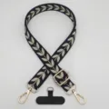 Tracolla per telefono tessuta regolabile con hardware dorato e linguetta universale. - Pad Stile T / Nero Beige