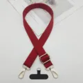 Correa cruzada para teléfono móvil roja ajustable, cordón liso con herrajes dorados y lengüeta. - Gancho Dorado + Junta T / Burdeos
