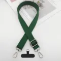 Correa de hombro ajustable de color verde oscuro liso para bolso y telefono movil. - Gancho Plateado + Junta T / Verde