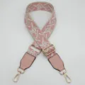 Εθνοτικό vintage jacquard λουράκι τσάντας αντικατάστασης ρυθμιζόμενο χιαστί μακρύ - Beige Βάση Ροζ + Δέρμα Ροζ