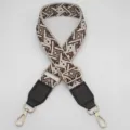 Εθνοτική boho ζακάρ αναπληρωματικό λουράκι τσάντας ρυθμιζόμενο χιαστί ιμάντας ώμου με χρυσό υλικό. - Beige Bάση Καφέ + Δέρμα Καφέ