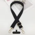 Correa para teléfono ajustable negra con accesorios dorados para uso cruzado o hombro. - Gancho Dorado + Junta T / Negro