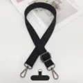 Correa de hombro ajustable negra para teléfono móvil con ganchos metálicos y lengüeta. - Gancho Gunmetal + Junta T / Negro
