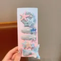 Bambini sirena conchiglia mollette per capelli set carino stella squalo glitter per ragazze - Set di 5 Pezzi Conchiglia Stella Marina / Blu
