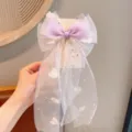 Schattige mesh haarstrik met paars lint en leuke hartjes voor meisjes en dagelijks gebruik. - Paarse Lint Strik Haarspeld