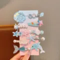 Set di graziosi fermagli per capelli in stile marino per bambini con sirena e perle. - Set da 10 pezzi / Serie Oceano Blu