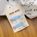 Horquillas de pelo a cuadros azules con lazo de perlas y estrás rosa diseño dulce y lindo. - Par Pinzas Mariposa Con Cuentas Azul