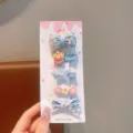 Set di fermagli per capelli da bambini, fiocco carino, orsetto e fiori per uso quotidiano ragazze. - Orsetto con fiocco / Set da 5 Pezzi / Blu
