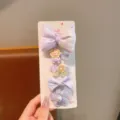 Set di fermagli per capelli viola carini per ragazze con fiocchi e ricami floreali. - Set di 5 Pezzi Leone con Fiocco / Viola