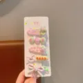 Set carino mollette per capelli bambini forcine cartoni animati accessori styling giornalieri - Set di 5 Pezzi con Fiocco di Coniglio Colorato