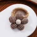 Cute brown checkered flower hair tie elastic scrunchie for women and girls daily hair accessories - Daisy Hair Tie Coffee