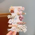 Simpatici fermagli per capelli marroni da bambina, set accessori fiocco e dettaglio. - Baguette Orsetto Marrone