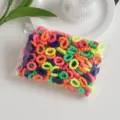 Bunte Haargummis fuer Kinder, elastische weiche Frottee Haarbänder im transparenten Beutel. - 100 Stück/Packung / Fluoreszierendes Farbschema