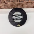 Black fabric wrapped round hair bun maker clip with inner teeth and love metal detail for women - Black