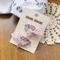 Lindos pasadores de pelo con lazo de diamantes y cuadros rosas, set de pinzas para estilo diario. - Par Pinzas Ovaladas Rosa Estrás Completo