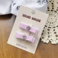 Horquillas para el pelo corazón estrás cuadros rosa adorables bonitos accesorios pelo - Par Pinzas Rectas Doble Capa Rosa