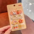 Süße Kinder Haarspange Variante mit niedlichen Cartoon Stickerei Motiven wie Hase und Regenbogen. - Gelb Kaninchen 4 Stück