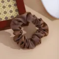 Brown satin hair scrunchie, elegant retro hair tie, stylish ponytail holder for women. - Light Brown Scrunchie