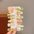 Set di graziosi fermagli per capelli per bambine, forcine verdi con disegni di cartoni. - Orso Hamburger / Set da 12 Pezzi / Verde