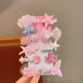 Primo piano dettagliato di simpatici fermagli per capelli a tema oceanico con conchiglie. - Set da 10 Pezzi / Polpo Rosa
