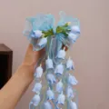 Grote blauwe mesh strik haarklem met waterval tulpenbloemen, elegante zoete haaraccessoire. - Blauwe Lelietje-van-dalen Strik Haarspeld