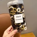 Kids mini hair ties in transparent jar, multi-color elastic rubber bands for girls styling. - Bucket Brown