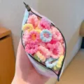 Colorful fuzzy hair ties for little girls in a cute leaf-shaped zipper storage pouch. - Candy Color Chicken Bag