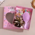 Set di accessori per capelli per bambini con scatola regalo rosa e spazzola carina. - Set Pettine ed Elastici Viola