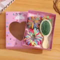 Kids hair accessories gift set cute hair brush scrunchies mini claw clips pink box packaging - Yellow Comb and Hair Ties Set
