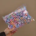 Colorful mini hair ties for kids, soft elastic hair rubber bands for girls' daily hairstyles. - Bamboo Cream Series 500 Pcs