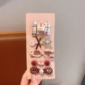 Set di fermagli per capelli in stile dolce con fiocco d'orso e perle per ragazze carine. - Stile Orso con Fiocco Uno / Confezione da 5