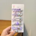 Cute starfish seashell hair clips set, purple glitter kids side hair pins accessories. - Pearl Starfish 5-Piece Set / Purple