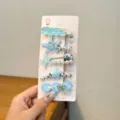 Blue seashell starfish hair clips set, cute pearl side clips for girls hair accessories daily wear. - Pearl Starfish 5-Piece Set / Blue