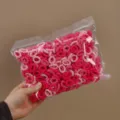 Cute candy color kids hair ties set in clear bag, stretchy mini rubber bands for toddler girls. - Bamboo Pink Series 500 Pcs