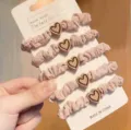 Set codini capelli cuore rosa, elastici per capelli in tessuto dolce per donne e ragazze. - ciondolo a forma di cuore / Marrone chiaro