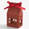 Christmas house shaped paper gift box with red ribbon bow candy packaging box 10pcs. - 10 Pieces/Pack (7x5x10.5cm) / Red