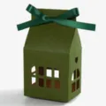 Green Christmas house shaped gift box with green ribbon bow, decorative paper candy box. - 10 Pieces/Pack (7x5x10.5cm) / Green