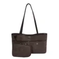 Sac à Bandoulière Marron en Tissu Cabas Casual Style Coréen avec Petite Pochette Femme - Café